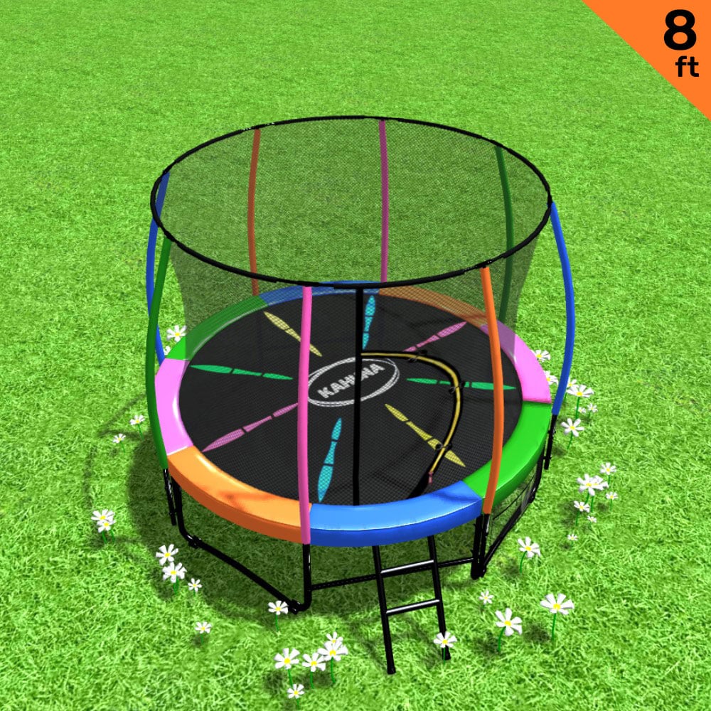 Kahuna Trampoline for Kids 8FT Outdoor Rainbow and Children Suited for Fitness Exercise Gymnastics with Safety Enclosure - Nurns