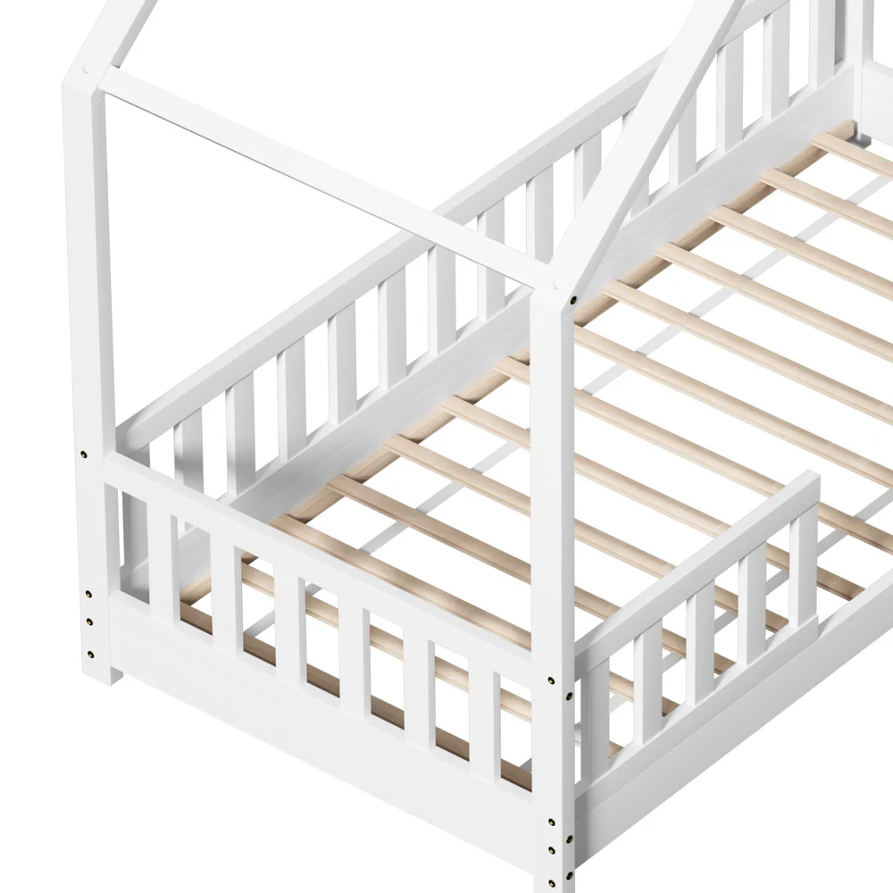Mila Bed Frame Wooden Kids House - White Single - Nurns