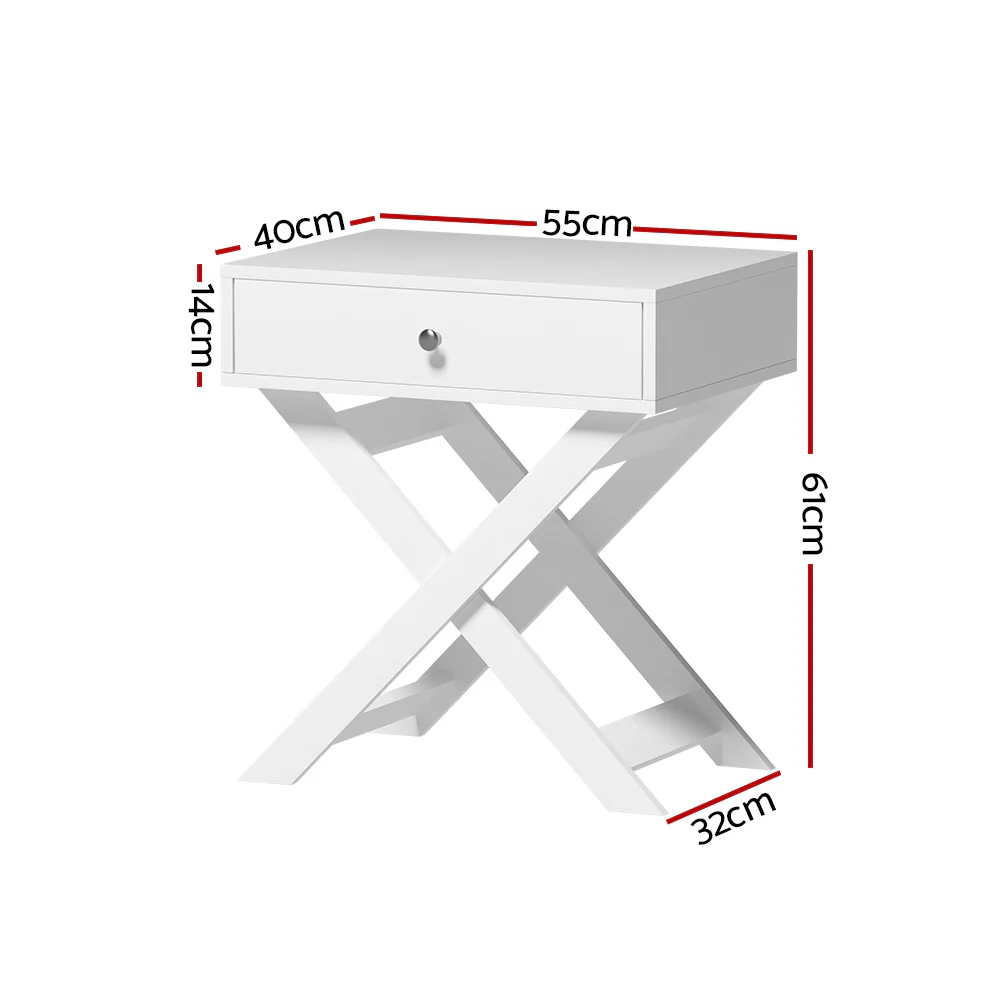 Coquitlam Wooden Bedside Tables Drawers Nightstand Bedroom Storage - White - Nurns