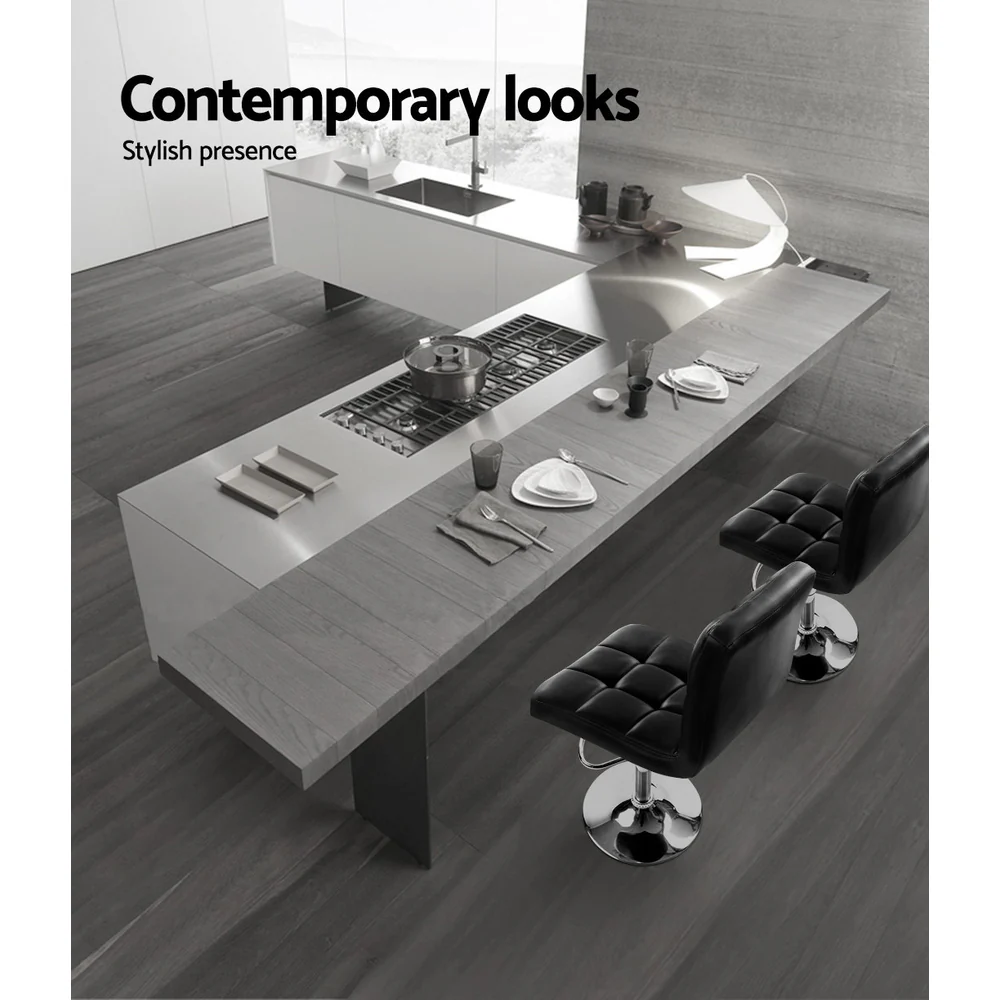 Set of 4 Livorno Bar Stools Gas lift Swivel Steel - Steel & Black - Nurns