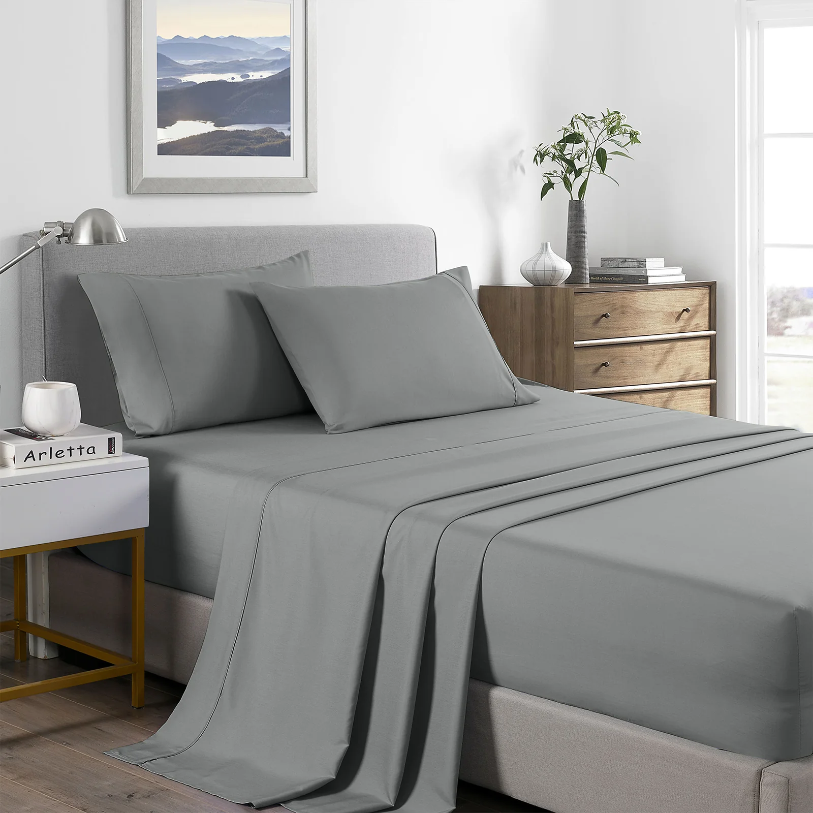 Double Royal Comfort Bamboo Cooling 2000TC Sheet Set - Mid Grey - Nurns