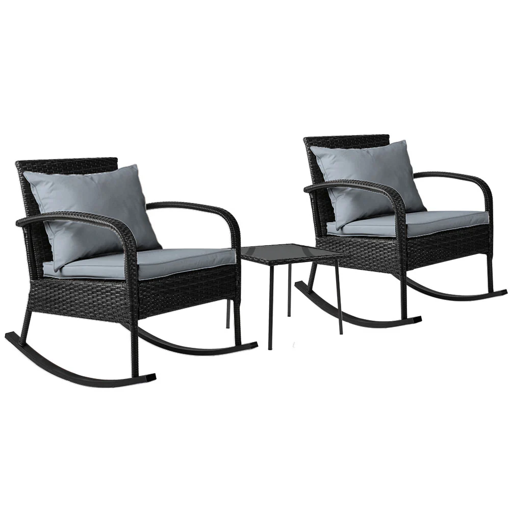 Eliza 2-Seater Rocking 3-Piece Outdoor Chair - Black - Nurns