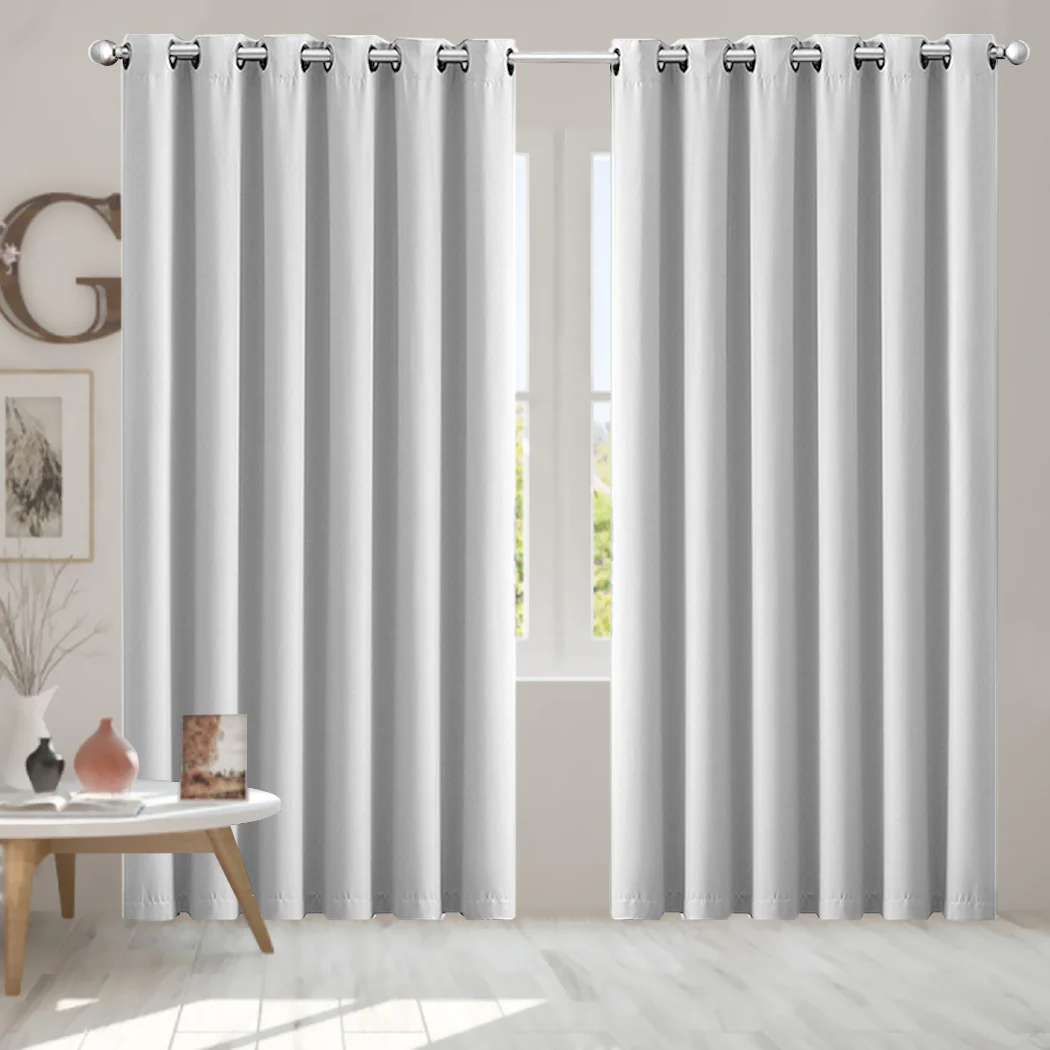 Set of 2 240x230cm Blockout Curtains Panels 3 Layers - Grey - Nurns