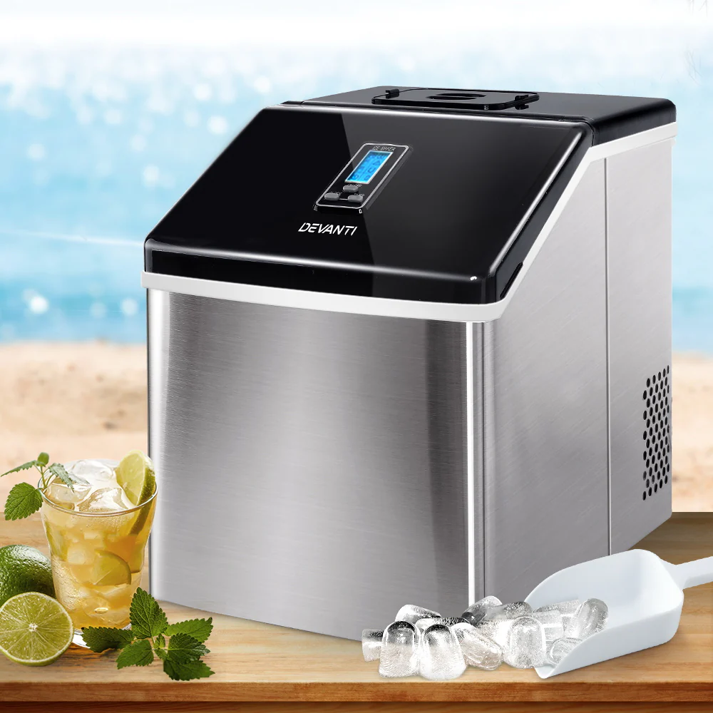 Devanti 3.2L Portable Ice Cube Maker Cold Commercial Machine Stainless Steel - Nurns