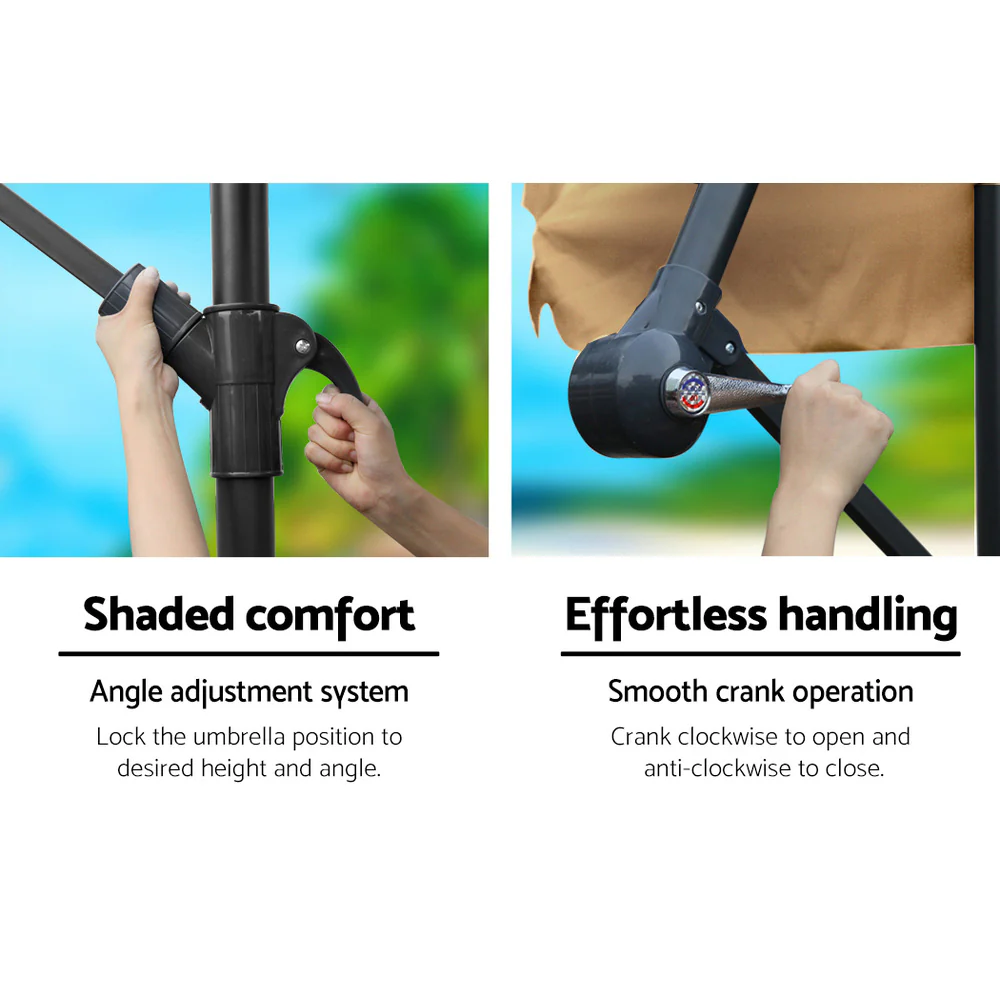 Instahut 3m Outdoor Umbrella w/Base Cantilever Beach Garden Patio Beige - Nurns