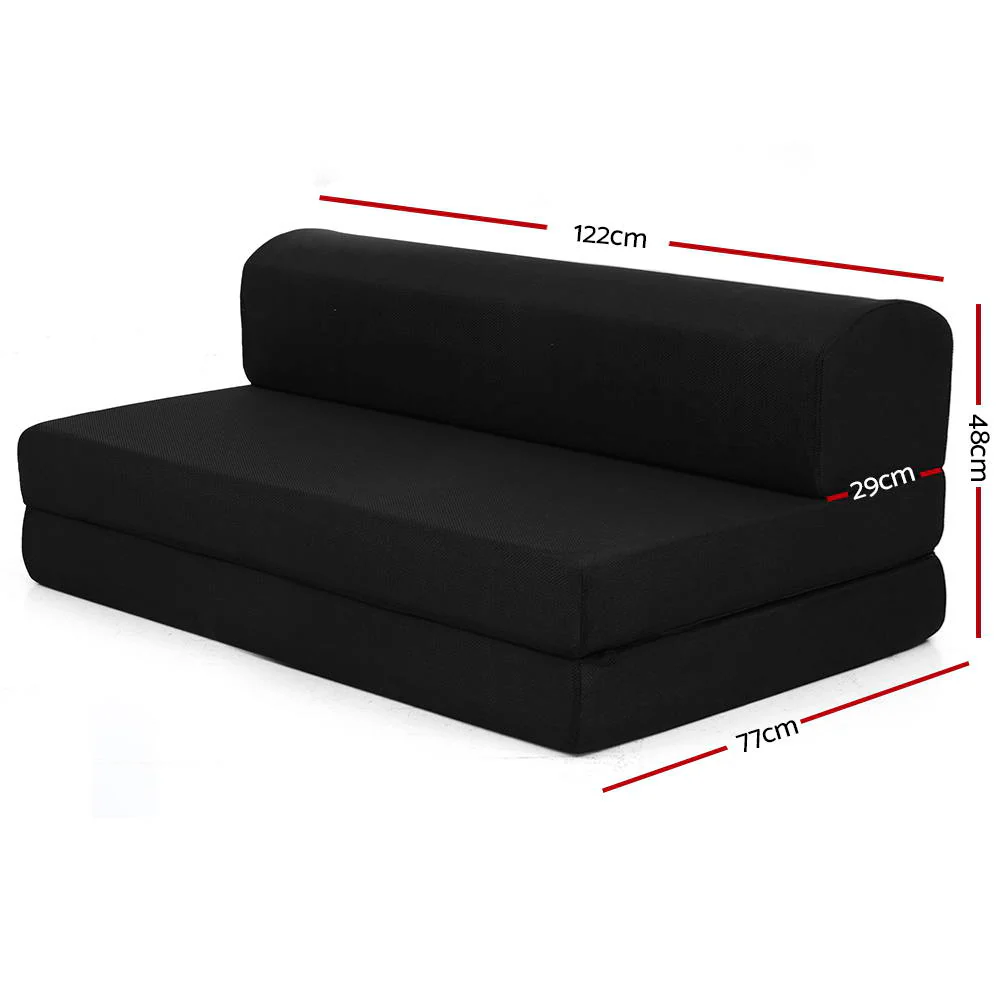 Scarlett 24cm Folding Foam Mattress Portable Double Sofa Bed Mat Air Mesh Fabric Black - Double - Nurns