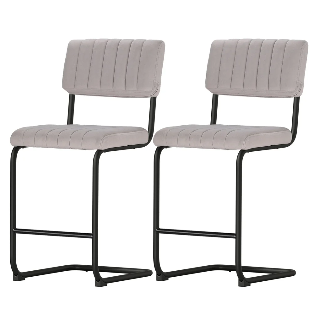Set of 2 Nairobi Bar Stools Velvet Chairs - Grey - Nurns