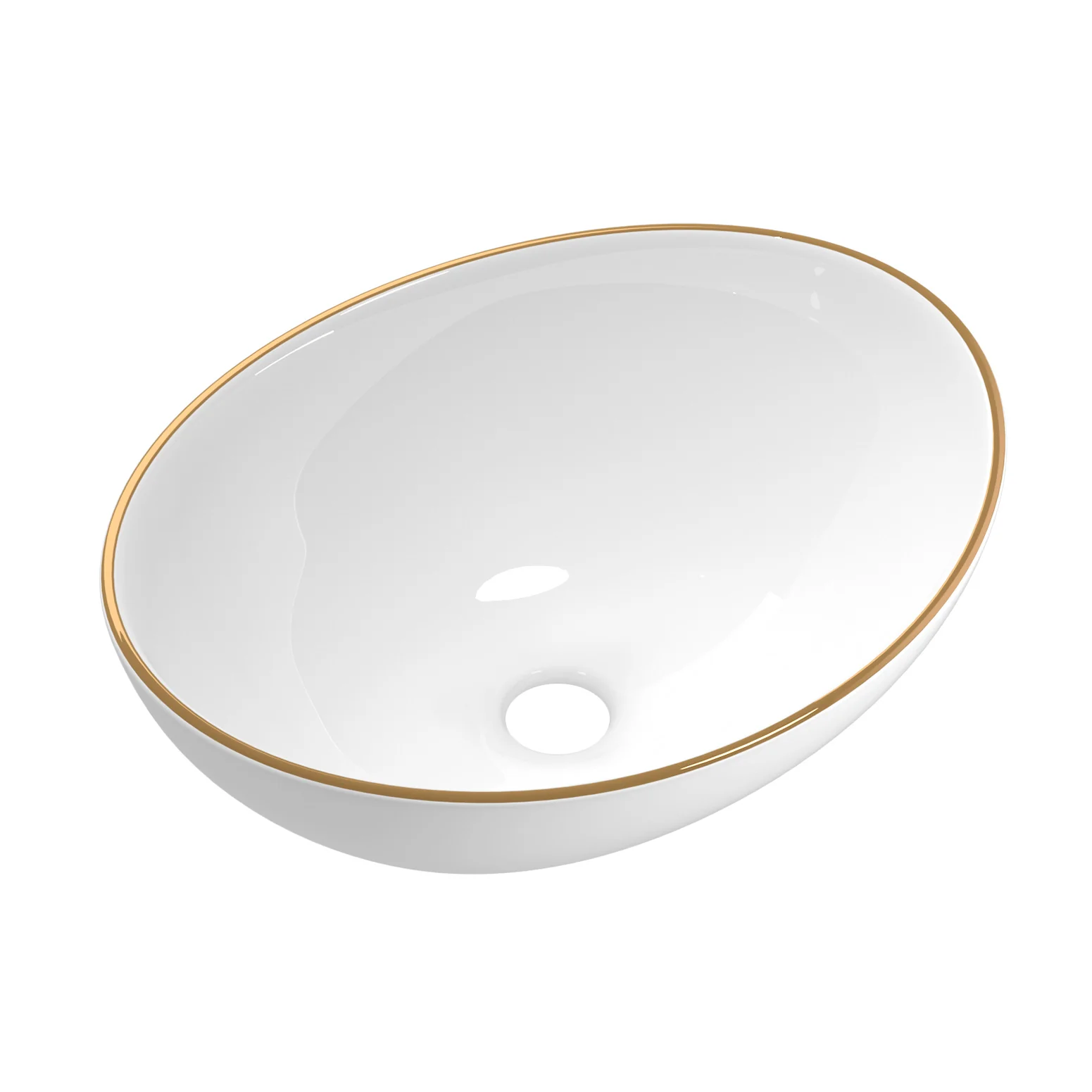 Bathroom Basin Ceramic Vanity Sink Hand Wash Bowl Gold Line 41x34cm - Nurns