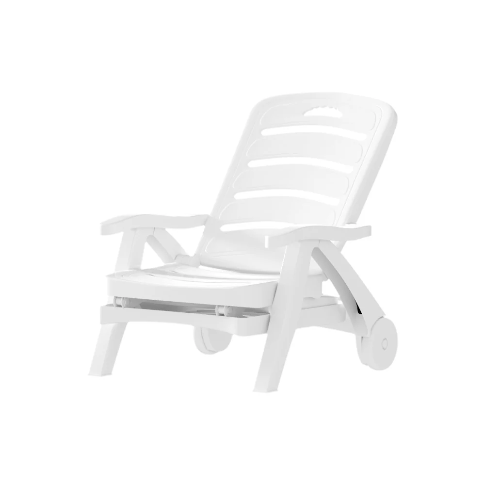 Nemy Sun Lounger Folding Chaise Lounge Chair Wheels Patio Outdoor Furniture - White - Nurns