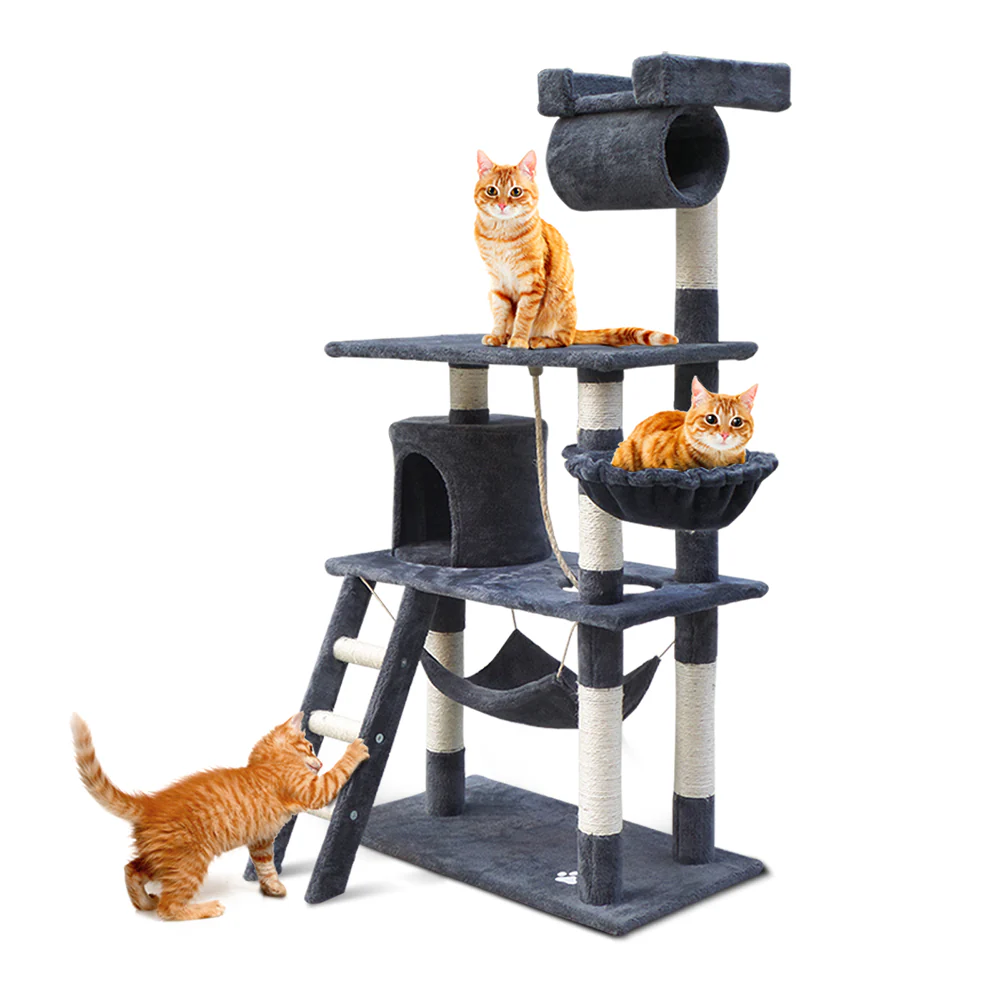 Cat Tree 141cm Trees Scratching Post Scratcher Tower Condo House Furniture Wood - Dark Grey - Nurns