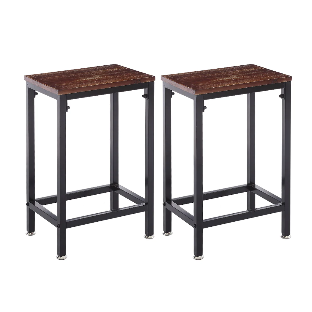 Set of 2 Belgrade Bar Stools Stool Kitchen Wooden Chair Dining Metal Industrial Barstools - Oak - Nurns