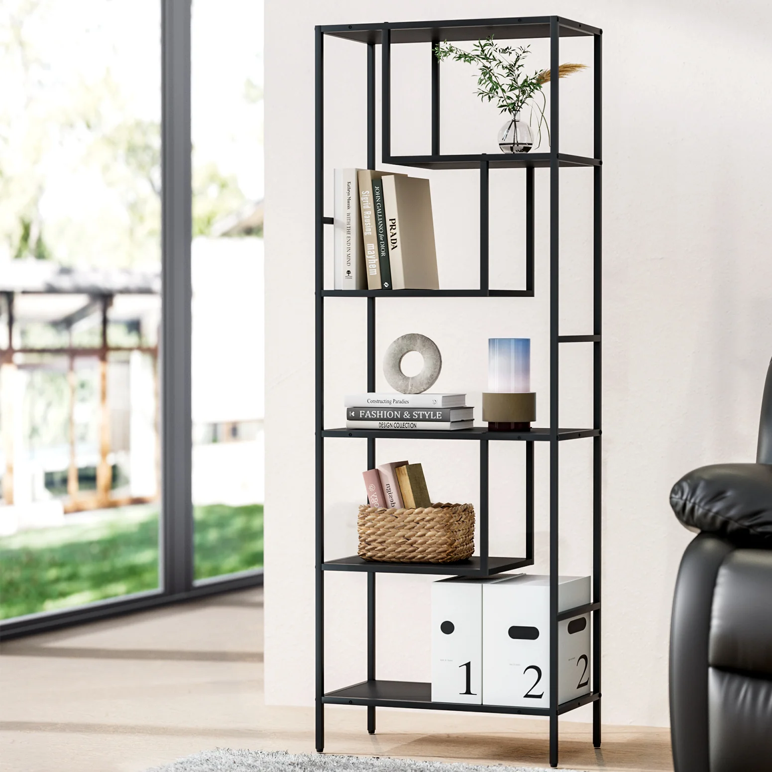Artiss Bookshelf 5 Tiers Rhys Black - Nurns