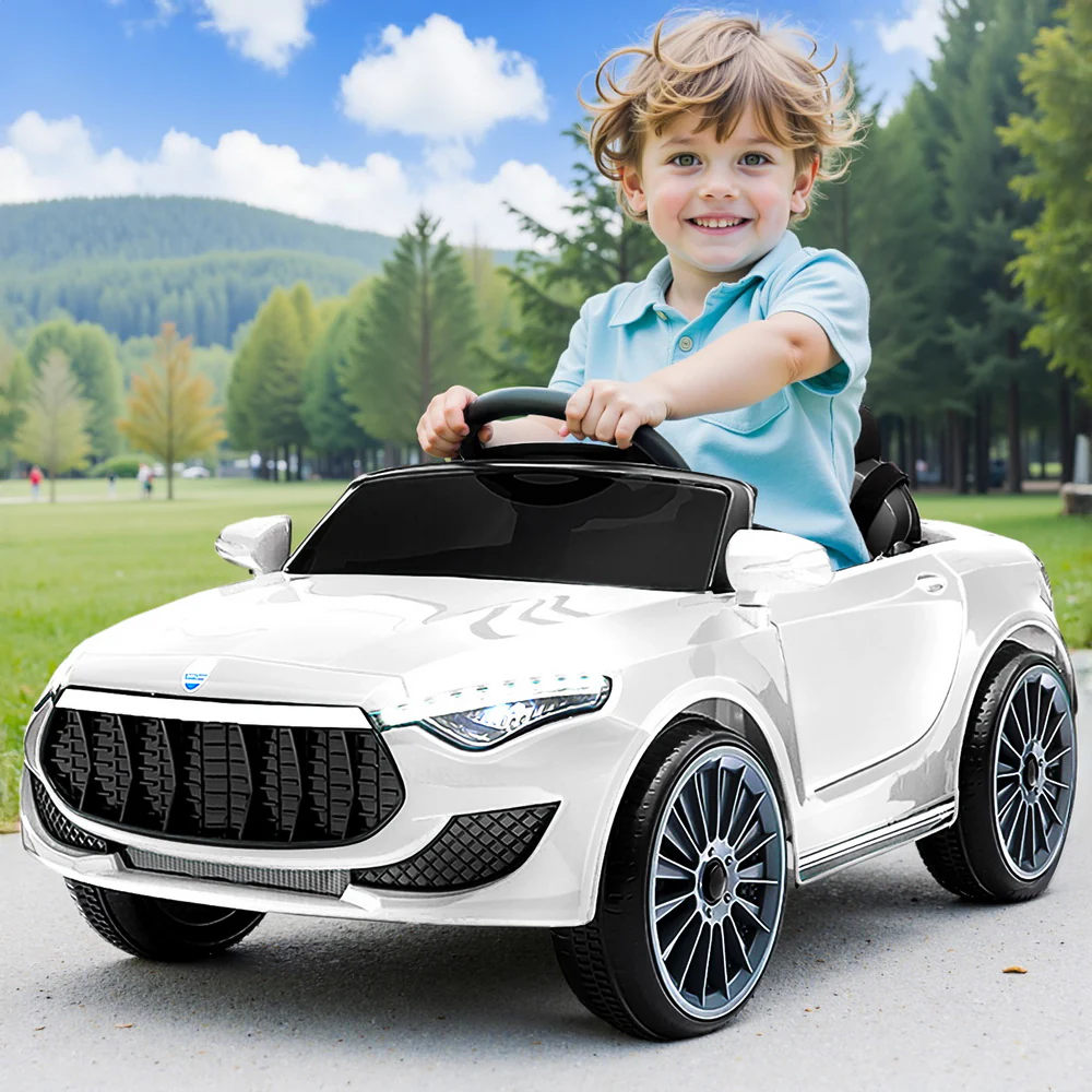 Kids Electric Ride On Car Cars Music Headlight Remote Control 12V - White - Nurns