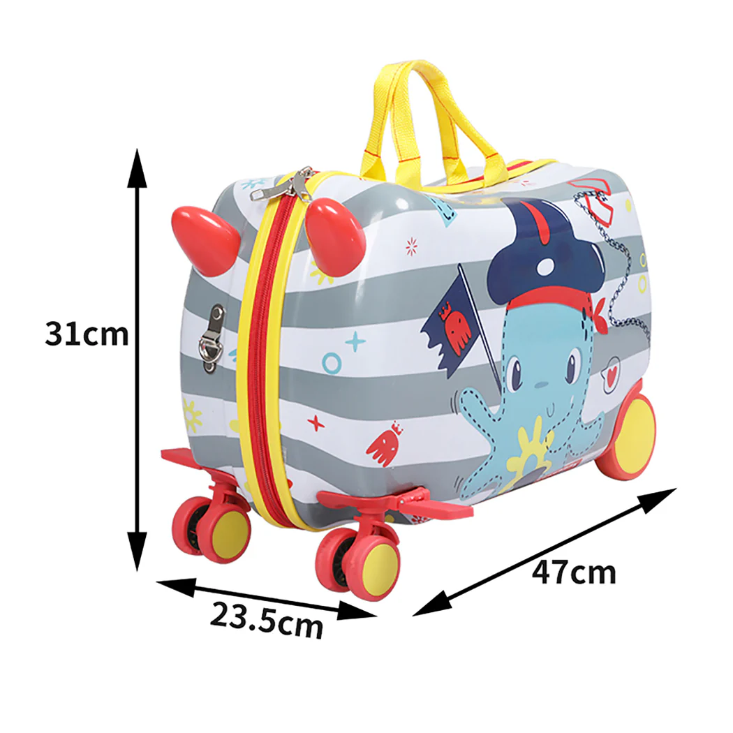 Kids Ride On Suitcase Children Travel Luggage Carry Bag Trolley Octopus - Nurns