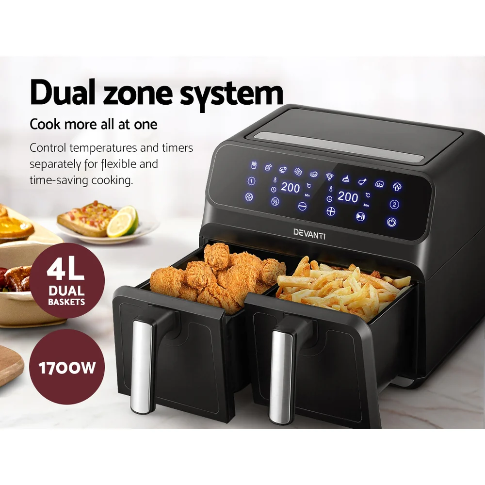 Devanti Air Fryer 8L Dual Zone Fryers - Nurns