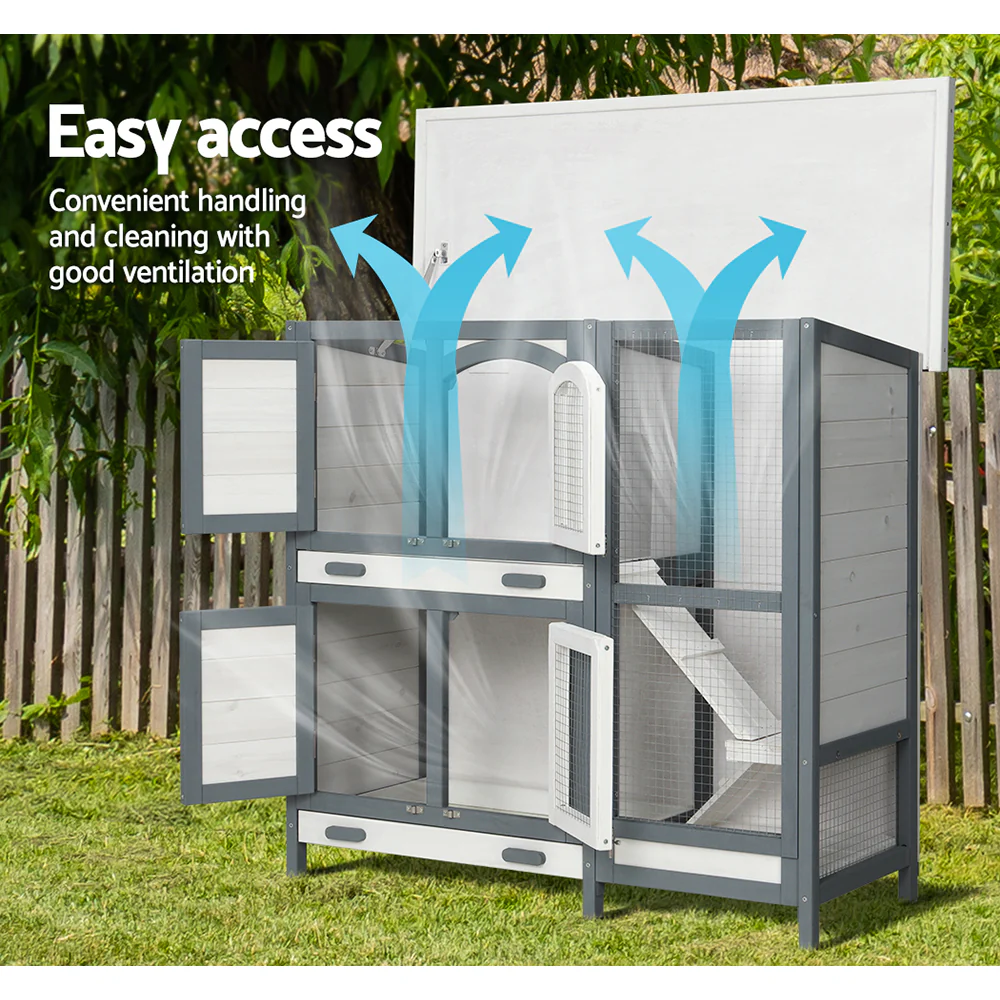 Rabbit Hutch Large Chicken Coop Wooden House Run Cage Pet Bunny Guinea Pig - Nurns