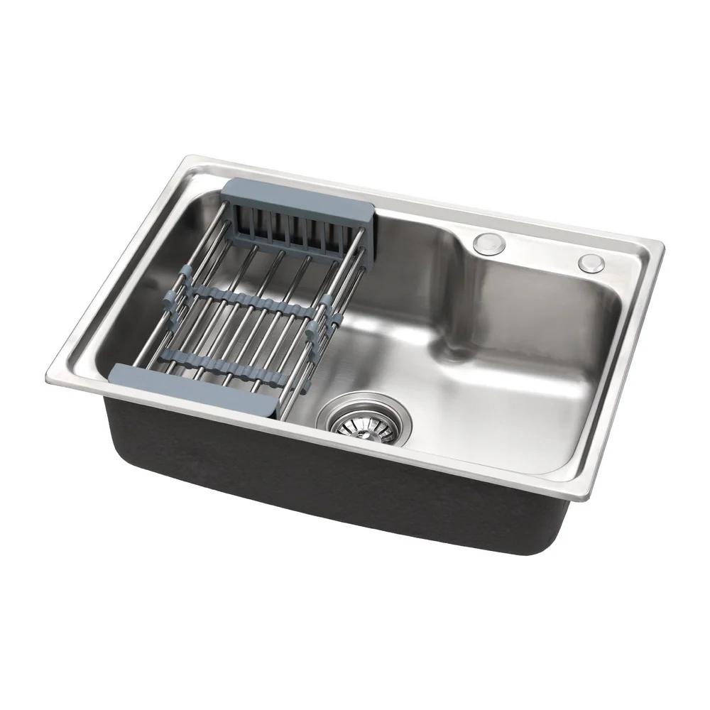 Kitchen Sink 61x43cm Stainless Steel Basin Single Bowl Silver Drain Basket - Nurns