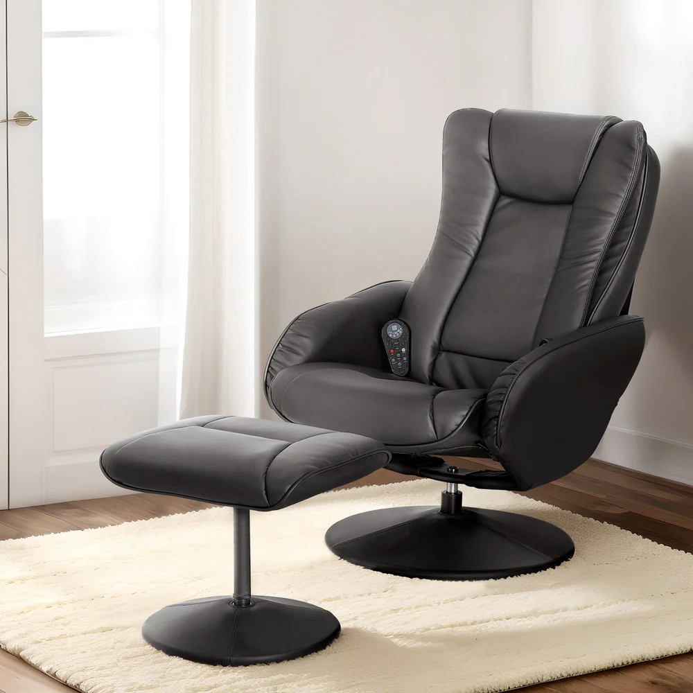Daedalus Recliner Chair Ottoman Heated Massage - Black - Nurns