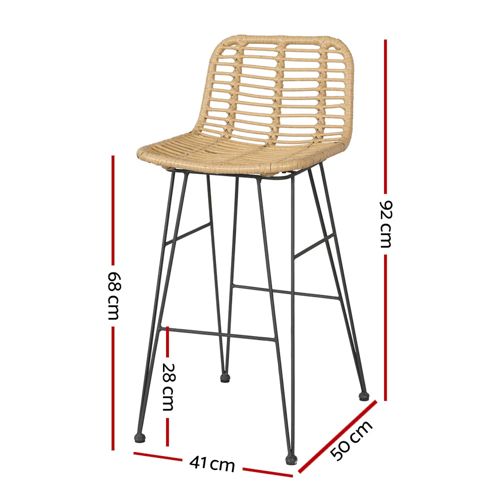 Myles 2-Seater Bar Stools Wicker Chair Patio Balcony 2-Piece Outdoor Bistro Set - Wood - Nurns