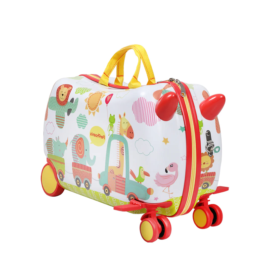 Kids Ride On Suitcase Children Travel Luggage Carry Bag Trolley Zoo - Nurns