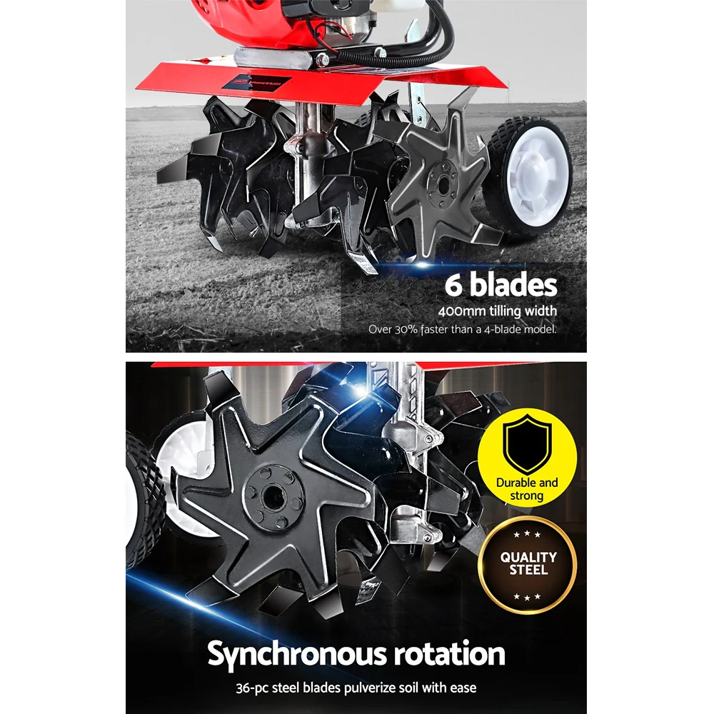 88CC Tiller Rototiller Garden Cultivator 6 Blades Soil Power Rotary Hoe - Nurns