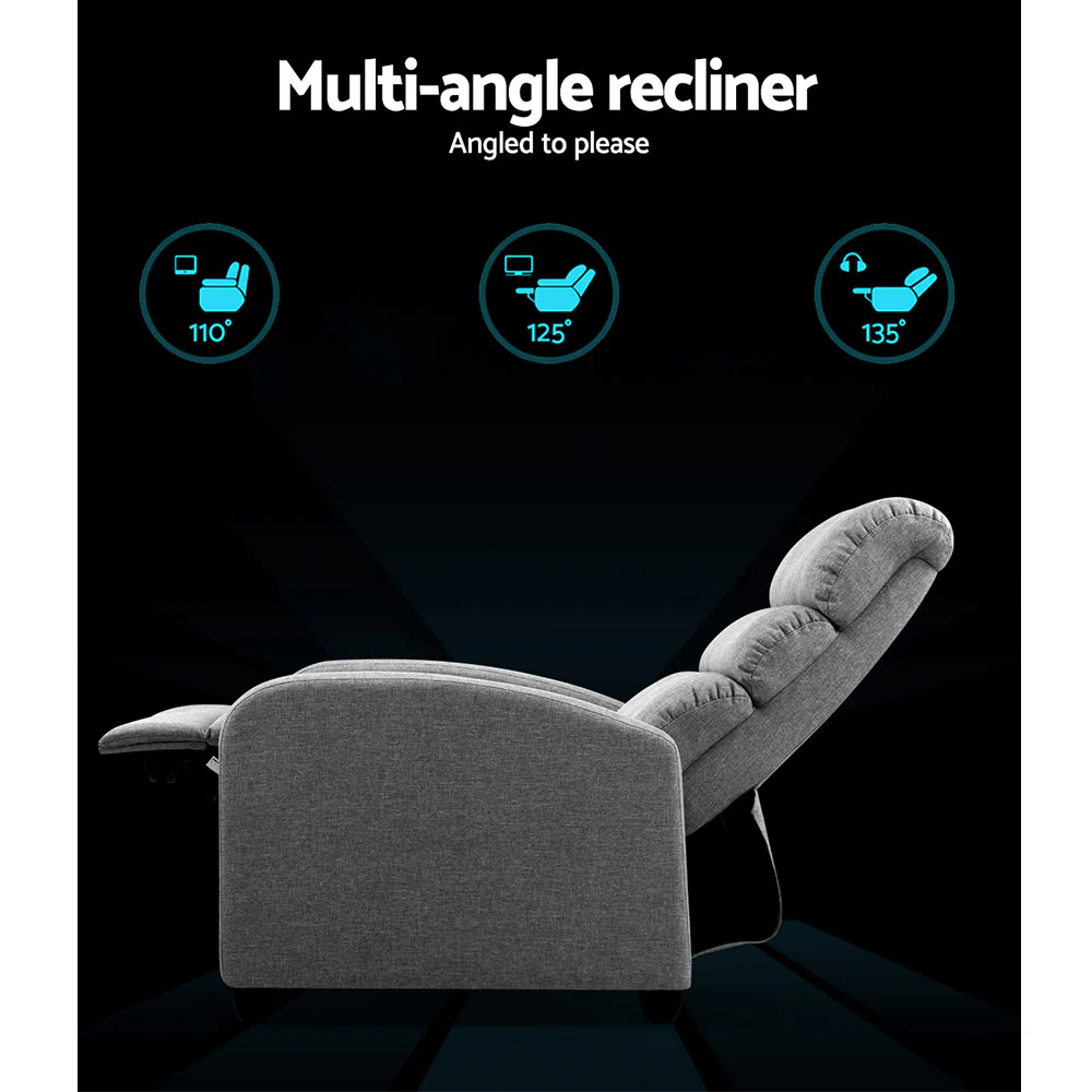 Calypso Luxury Recliner Chair Lounge Armchair Fabric Cover - Grey - Nurns