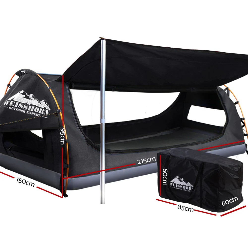 Double Swag Camping Swags Canvas Free Standing Dome Tent Dark Grey 4CM - Nurns