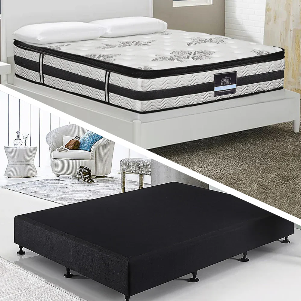Frolic Ensemble Bed Base & Mattress Package with 34cm Mattress - Black Queen - Nurns