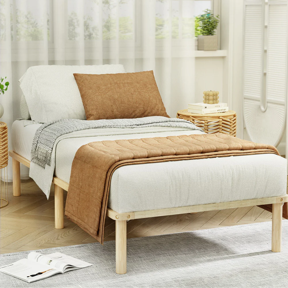 Elara Bed Frame Wooden Base Platform Timber Pine - Natural Single - Nurns