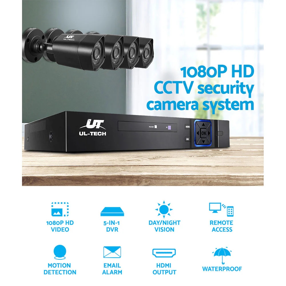 CCTV Security System 8CH DVR 4 Cameras 1TB Hard Drive - Nurns