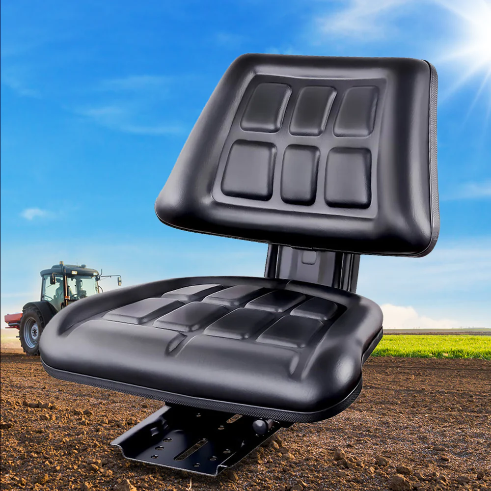 PU Leather Tractor Seat with Sliding Track - Black - Nurns