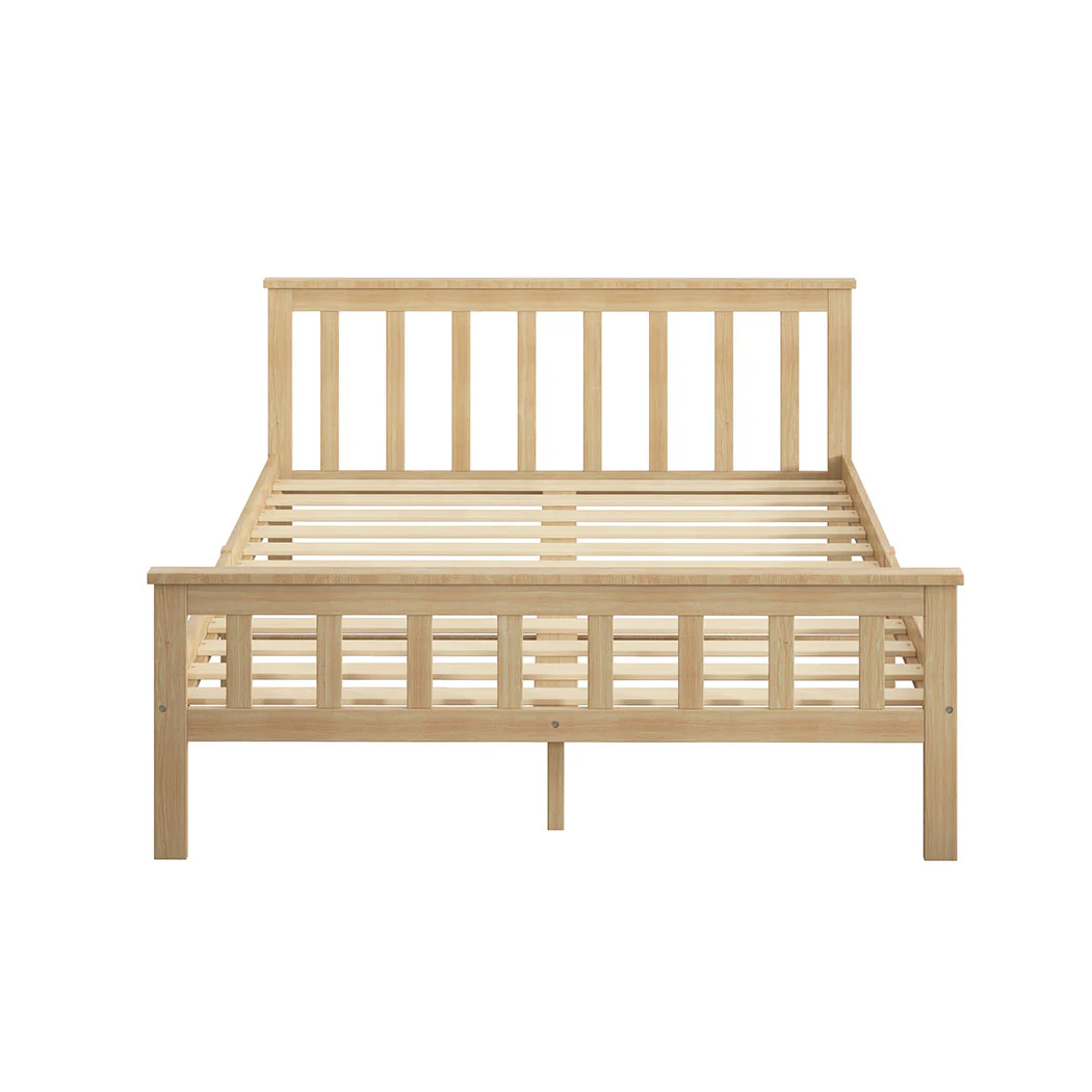 Mia Wooden Bed Frame Base Solid Timber Pine Wood Natural - Queen - Nurns