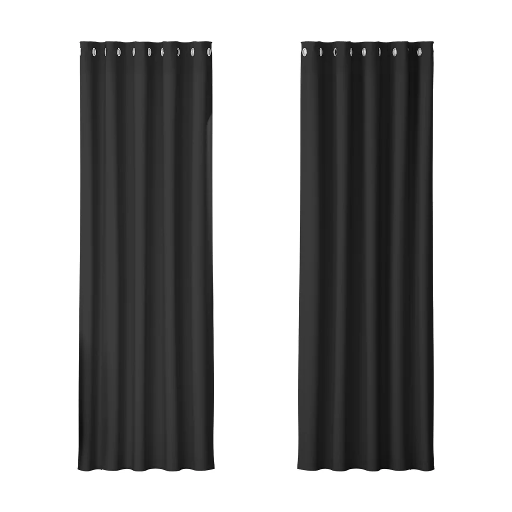 Set of 2 Blockout Curtains Blackout Window Curtain Eyelet 180x213cm Black - Nurns