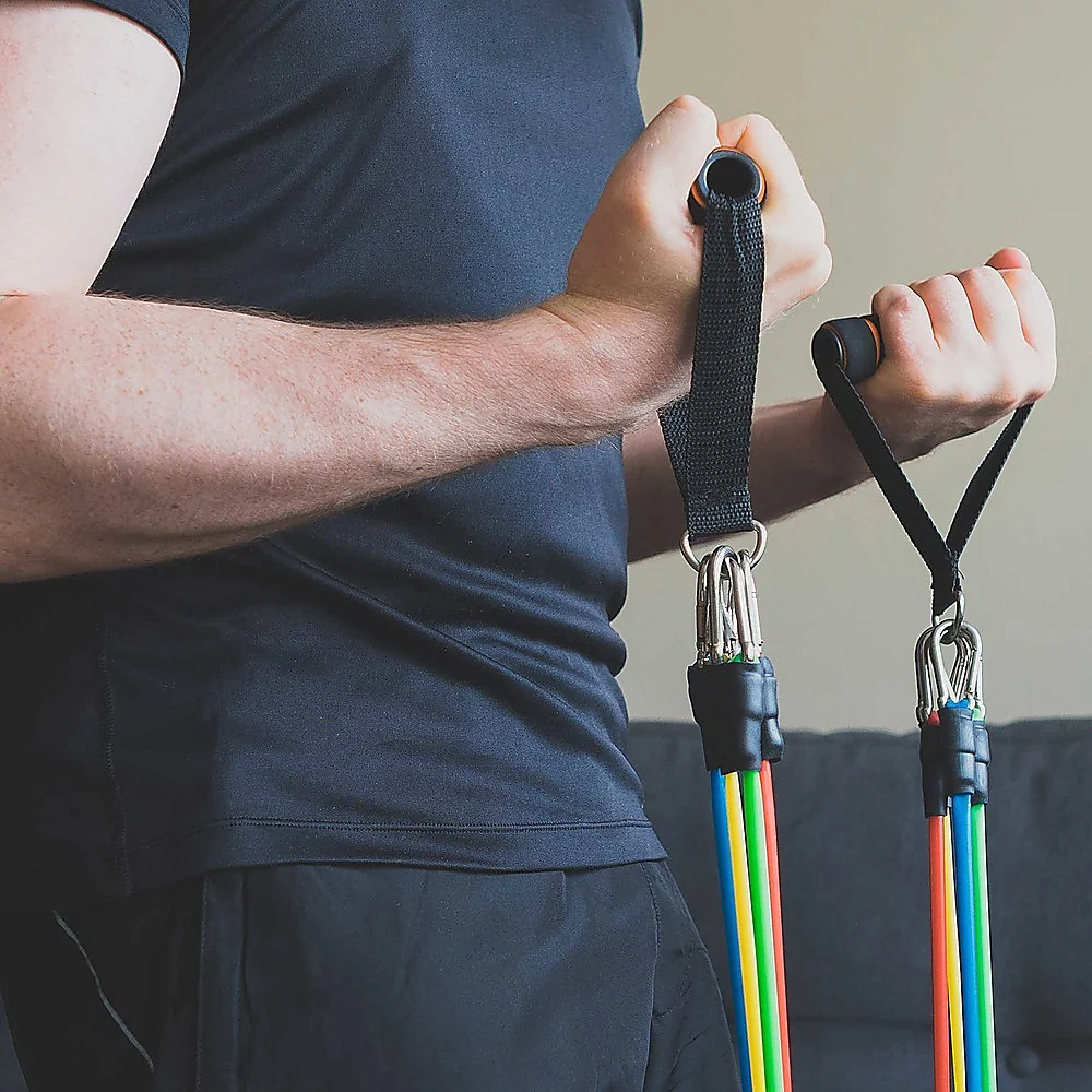Exercise Pilates Bar Kit Resistance Bands Yoga Fitness Stretch Workout Gym - Nurns