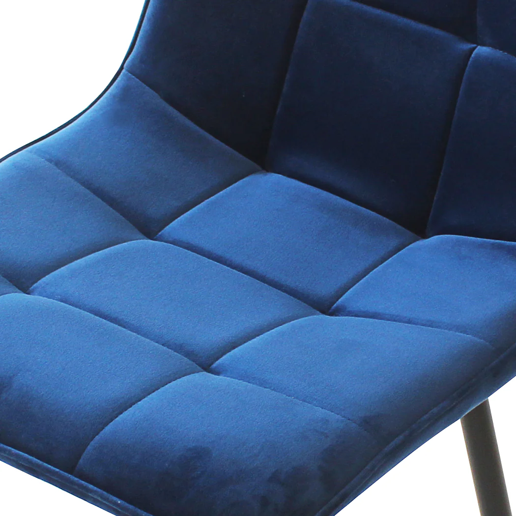 Spencer Set of 4 Dining Chairs Kitchen Table Lounge Room Retro Padded Seat Velvet - Blue - Nurns