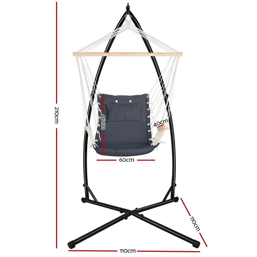 Hammock Chair with Steel Stand Armrest Outdoor Hanging - Grey - Nurns