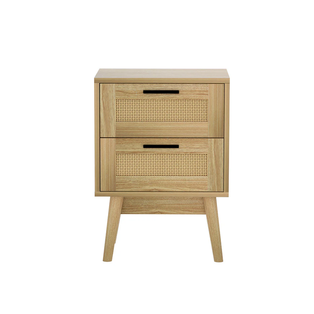 Simcoe Wood Rattan Bedside Tables Rattan Side Table Nightstand Storage Cabinet with 2 Drawers - Wood - Nurns