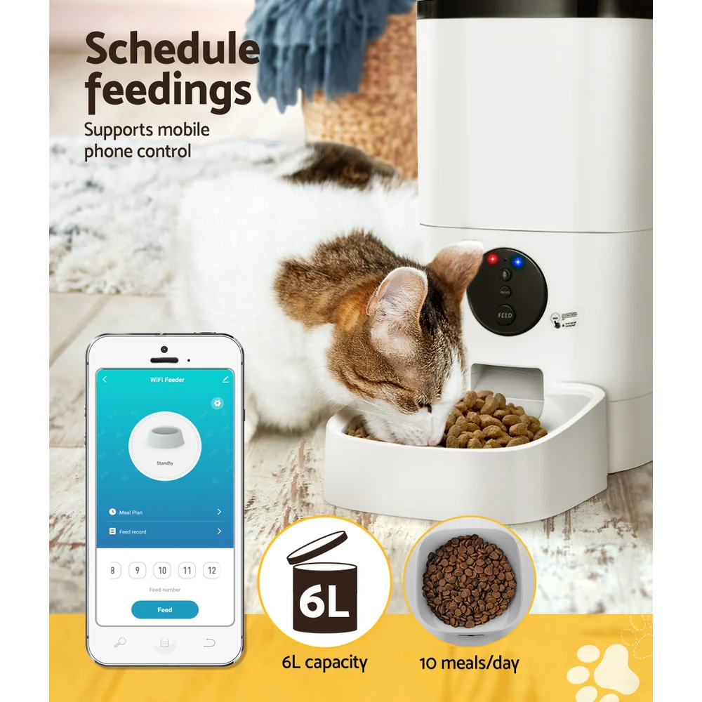 Automatic Pet Feeder 6L Auto Wifi Dog Cat Feeder Smart Food App Control - Nurns
