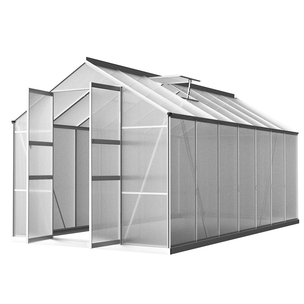 Greenfingers Greenhouse 4.1x2.5x2.26M Double Doors Aluminium Green House Garden Shed - Nurns