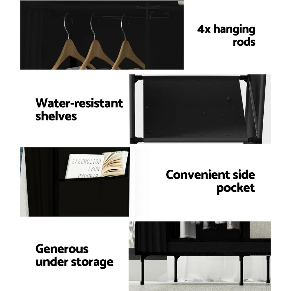Large Portable Clothes Closet Wardrobe with Shelf Black - Nurns
