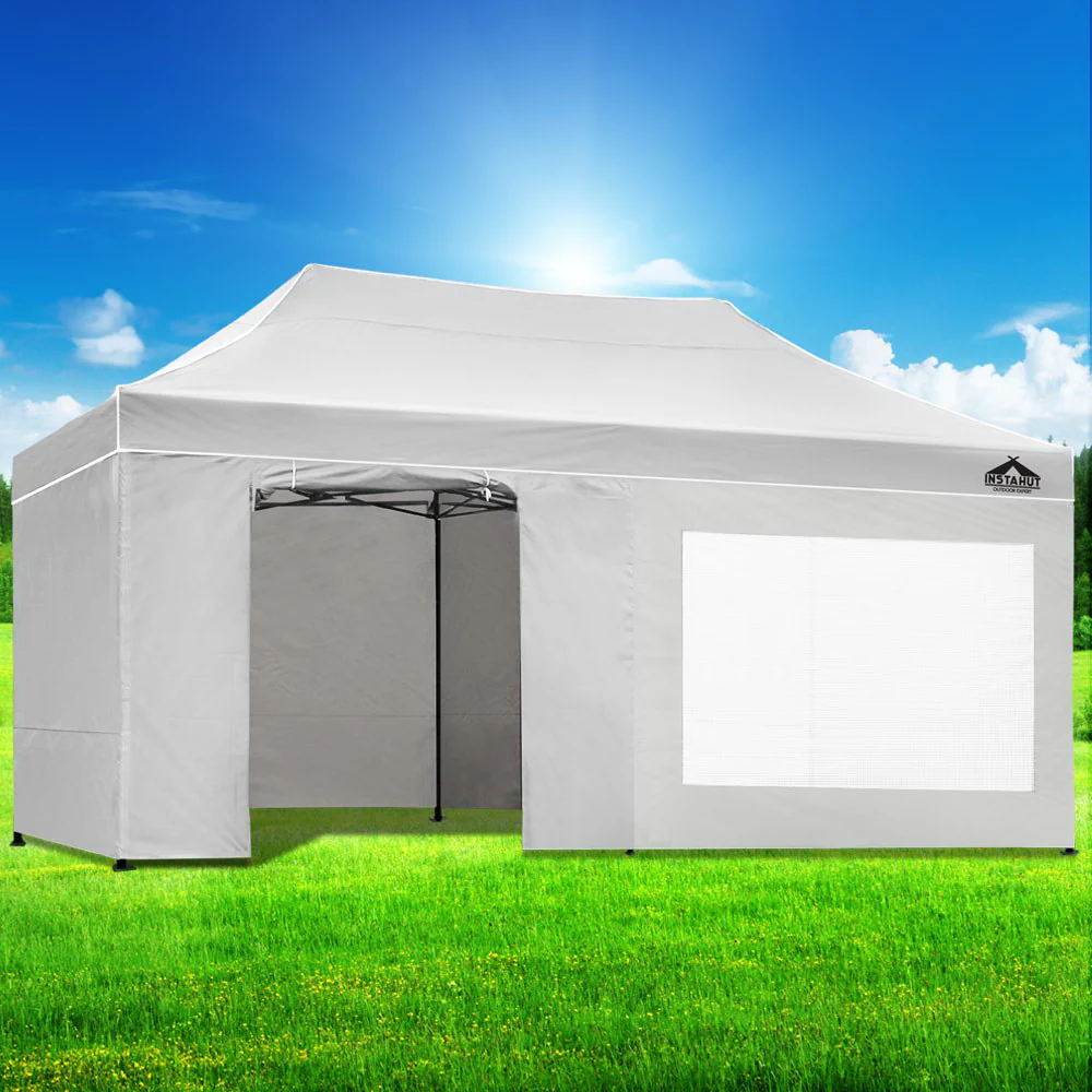 Instahut Gazebo Pop Up Marquee 3x6 Folding Tent Gazebos 500D Oxford Fabric White - Nurns