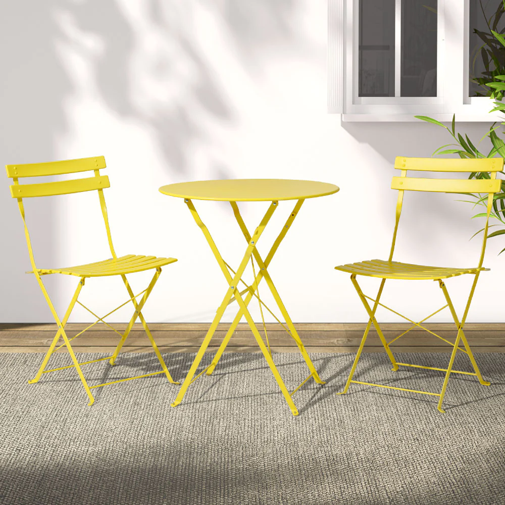 Andre 2-Seater Steel Table and Chairs Patio Furniture 3-Piece Outdoor Bistro Set - Yellow - Nurns