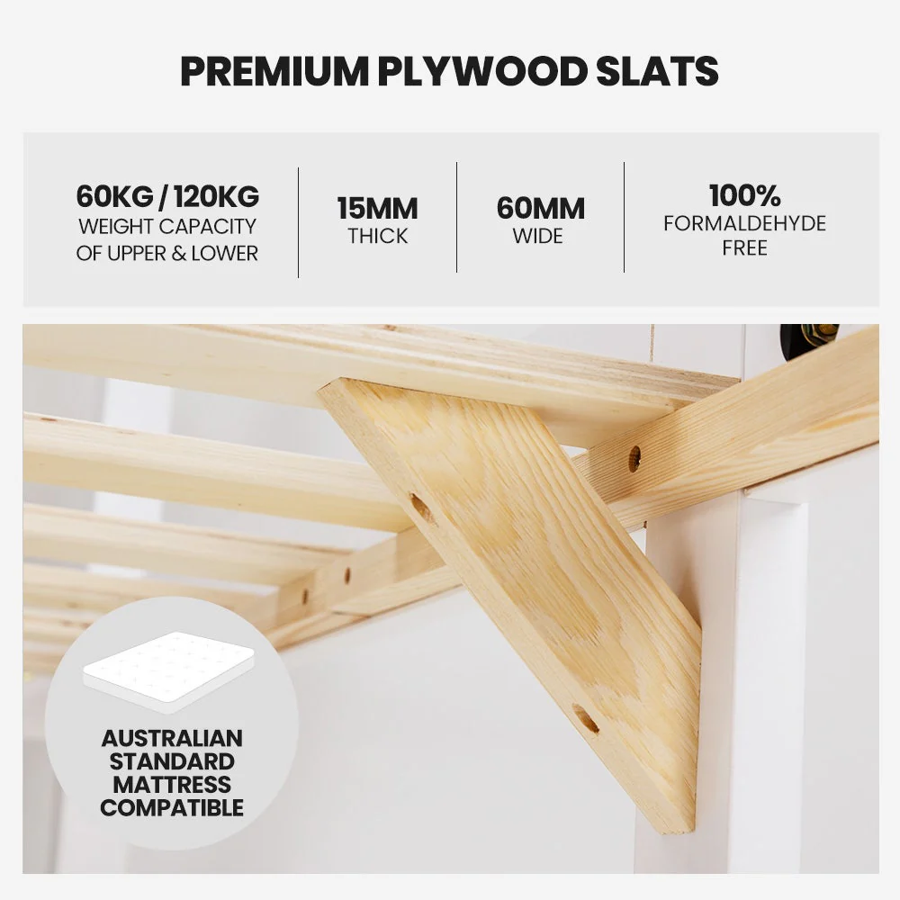 Maia Modular Slumber Wooden Kids Bunk Bed Frame - White Single - Nurns