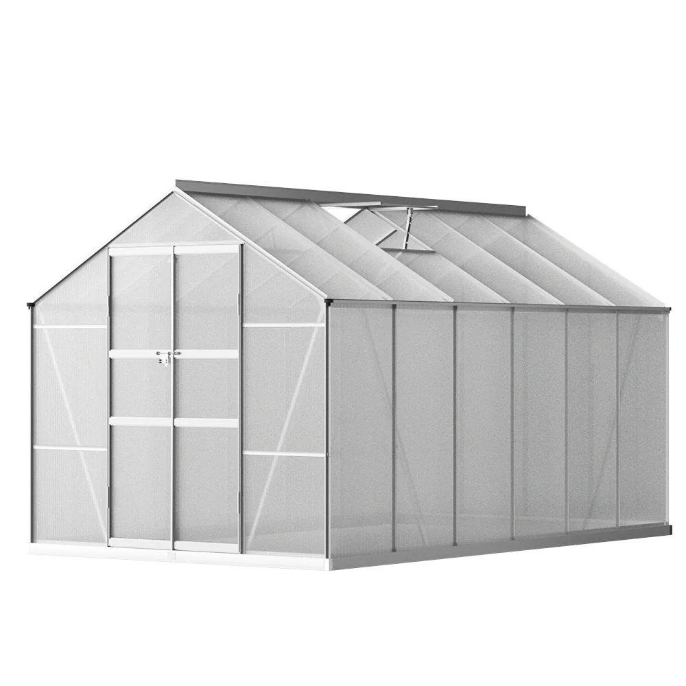 Greenfingers Greenhouse 3x2.5x2.26M Double Doors Aluminium Green House Garden Shed - Nurns