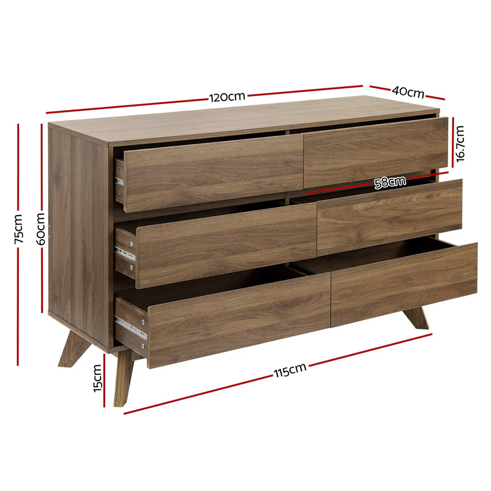 Artiss 6 Chest of Drawers - Walnut - Nurns