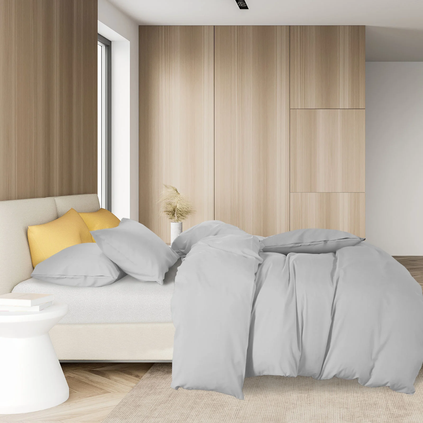 QUEEN 1000TC Cotton Blend Quilt Cover Pillowcase Set - Silver - Nurns