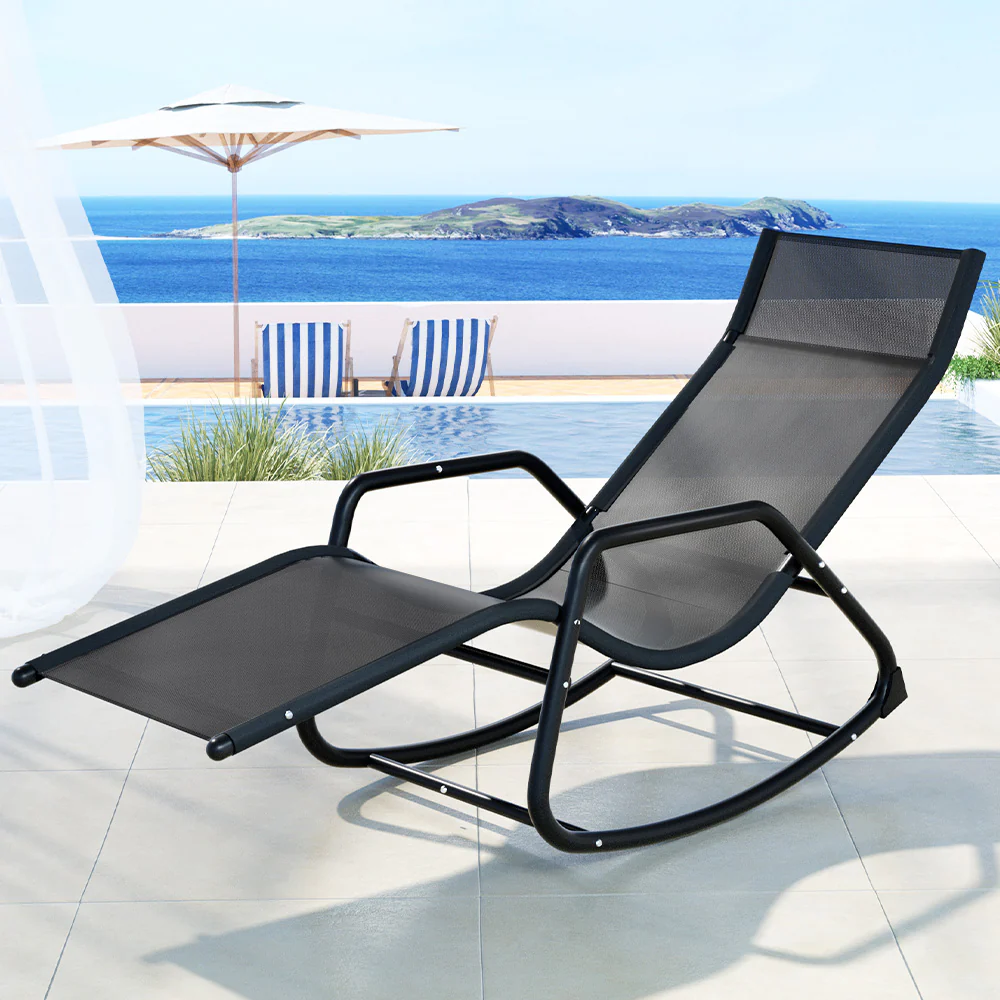 Esmond Sun Lounge Rocking Chair Outdoor Lounger Patio Furniture Pool Garden - Black - Nurns