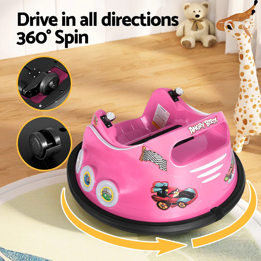 Kids Ride On Car Bumper Electric Ride On Cars Light Remote Angry Birds Sticker - Pink - Nurns