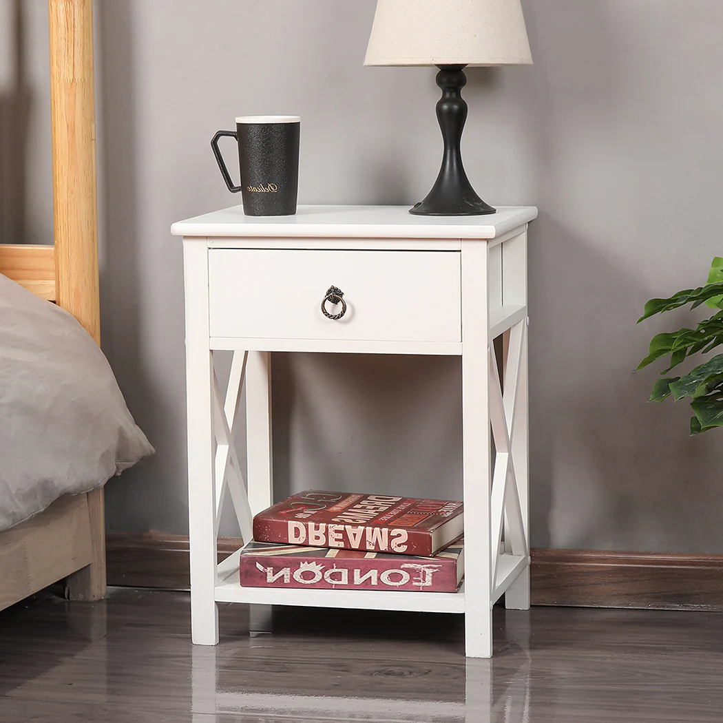 Caraquet Wooden Bedside Tables - White - Nurns