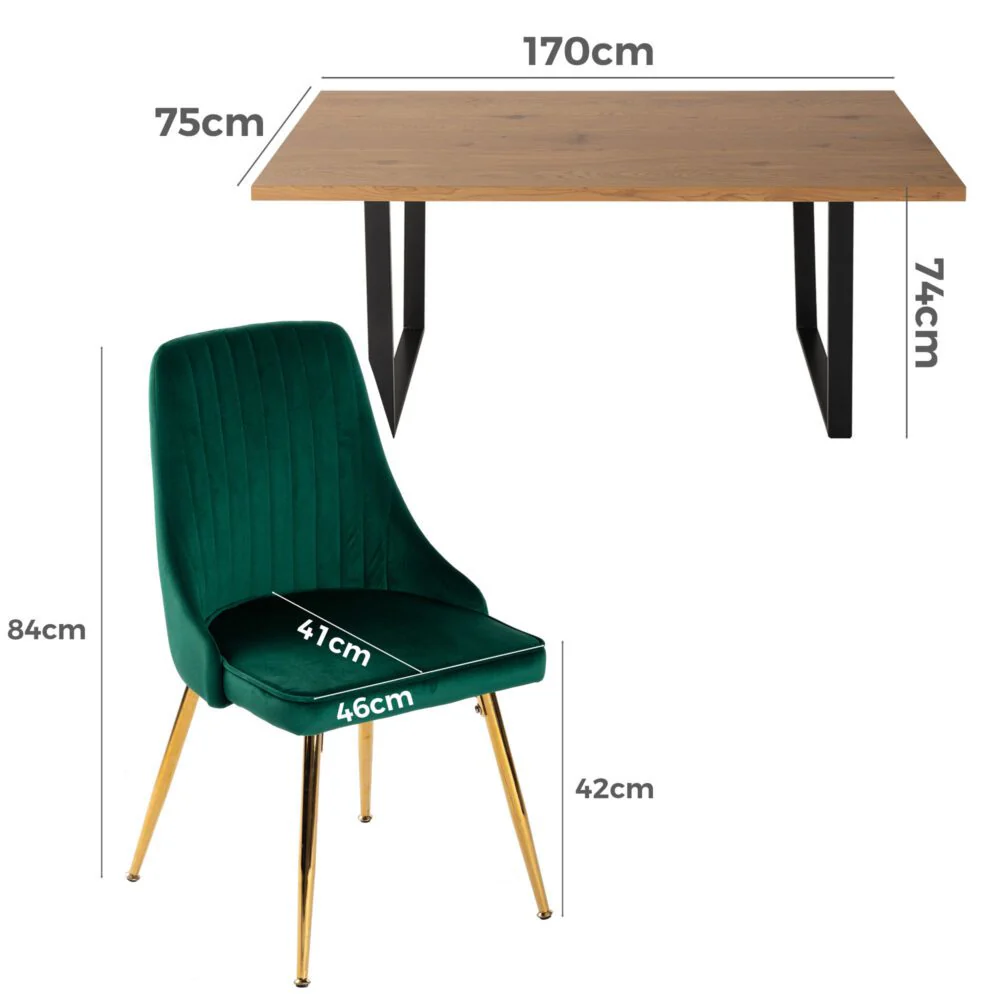 6-Piece Zelma Green Dining Table & Chair Set Velvet - Nurns